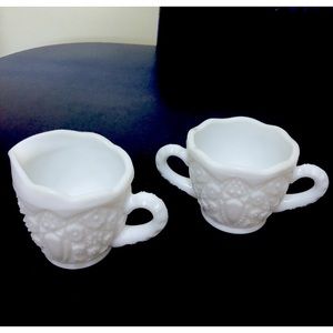 Vintage Milk Glass Sugar And Cream Set